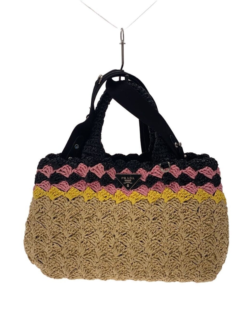 Prada Raffia Tote Bag Handbag Brown